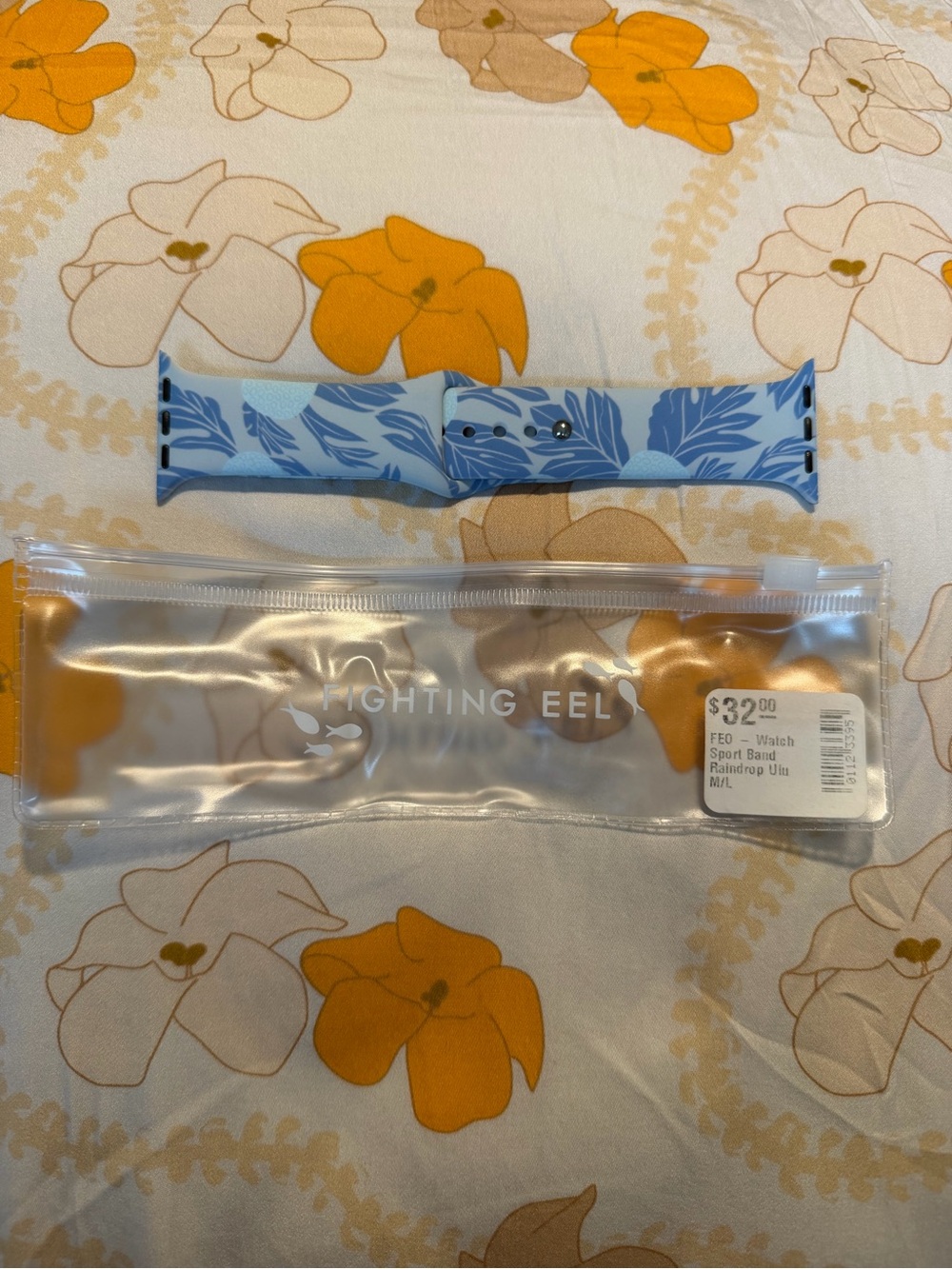 Fighting Eel Light Blue Floral Apple Watch Band